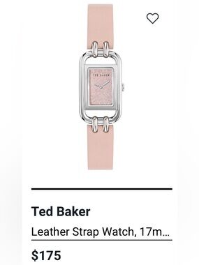 Ted Baker London Pink Glitter Dial Leather Strap Watch Rectangular Silver NWT